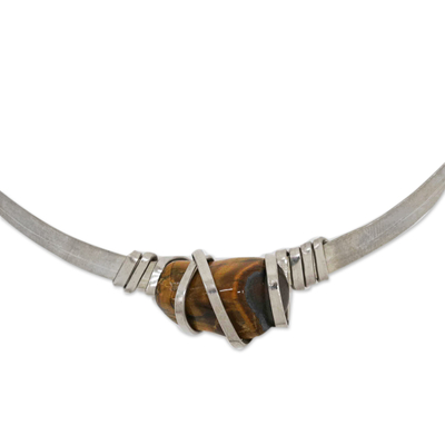 Tiger's eye collar necklace, 'Courage Queen' - Modern Tiger's Eye Collar Necklace Crafted in Brazil