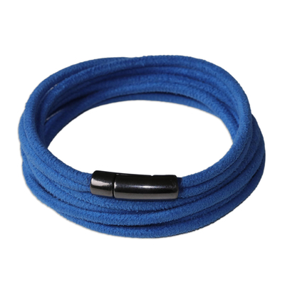 Blue Suede Wrap Bracelet with Double Strands from Brazil