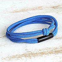 Suede wrap bracelet, 'Charming Blue' - Blue Suede Wrap Bracelet with Knot and Double Strands
