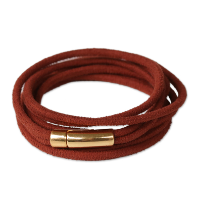 Gold-accented suede wrap bracelet, 'Russet Chic' - Suede Wrap Bracelet with 18k Gold-Plated Clasp Closure
