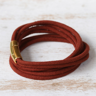 Gold-accented suede wrap bracelet, 'Russet Chic' - Suede Wrap Bracelet with 18k Gold-Plated Clasp Closure