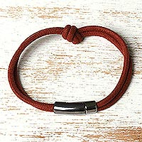 Suede strand bracelet, 'Lovely Terracotta' - Brown Suede Strand Bracelet with Knot Handcrafted in Brazil