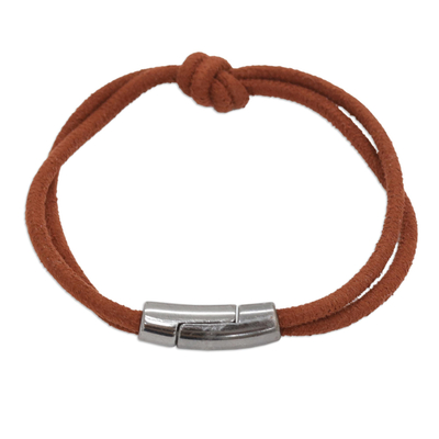 Suede strand bracelet, 'Lovely Terracotta' - Brown Suede Strand Bracelet with Knot Handcrafted in Brazil