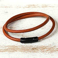 Leather wrap bracelet, 'Rust Delight' - Leather Wrap Bracelet with Magnetic Clasp Handmade in Brazil