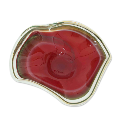 Art glass centrepiece, 'Crimson Movement' - Handblown Glass Crimson centrepiece with Windy Design