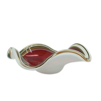 Art glass centerpiece, 'Crimson Movement' - Handblown Glass Crimson Centerpiece with Windy Design