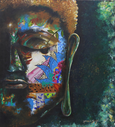 „Der Buddha“ (2022) – Weltfriedensprojekt Acryl-expressionistisches Buddha-Gemälde