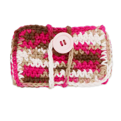 Cotton card holder, 'Miss Azalea' - Crocheted Azalea Cotton Card Holder with Button Closure