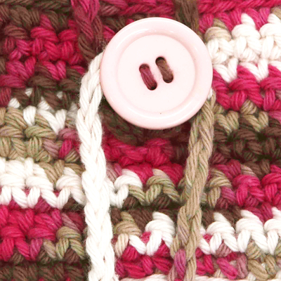 Cotton card holder, 'Miss Azalea' - Crocheted Azalea Cotton Card Holder with Button Closure