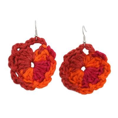 Tangerine Cotton Dangle Earrings with Crocheted Design