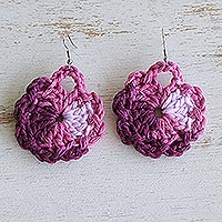 Crocheted dangle earrings, 'Azalea Glints' - Azalea Cotton Dangle Earrings with Crocheted Design