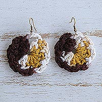 Crocheted dangle earrings, 'Yellow Glints' - Yellow Cotton Dangle Earrings with Crocheted Design