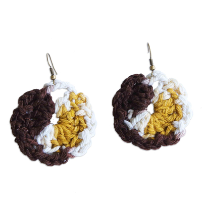 Yellow Cotton Dangle Earrings with Crocheted Design