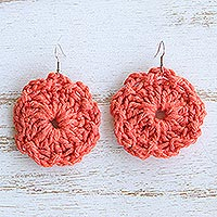 Crocheted dangle earrings, 'Flame Floral Sense' - Floral Cotton Dangle Earrings with Flame Crocheted Design