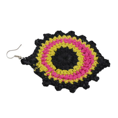 Crocheted dangle earrings, 'Dark Nobility' - Brazilian Crocheted Cotton Dangle Earrings in Black