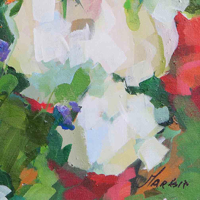 „The Niche“ – Gestreckte expressionistische Blumenmalerei in lebendigen Farbtönen