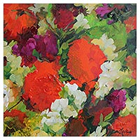 'Passion II' - Pintura impresionista de flores en acrílico estirado firmada