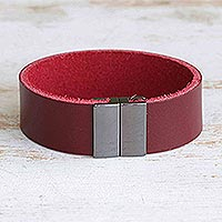 Leather wristband bracelet, 'Dark Sophistication' - Modern Black Leather Wristband Bracelet with Magnetic Clasp