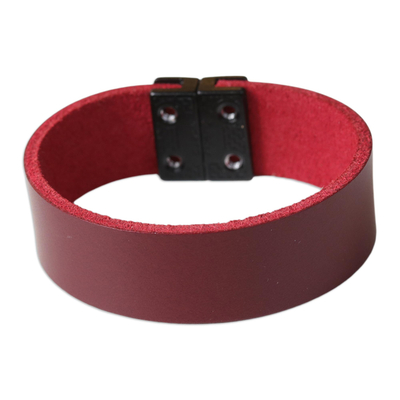 Armband aus Leder - Armband aus purpurrotem Leder mit Magnetverschluss