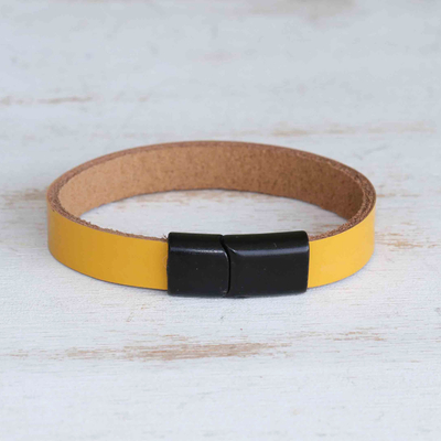 Leather wristband bracelet, Mustard Allure