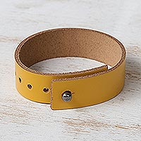 Leather wristband bracelet, 'Futuristic Mustard'