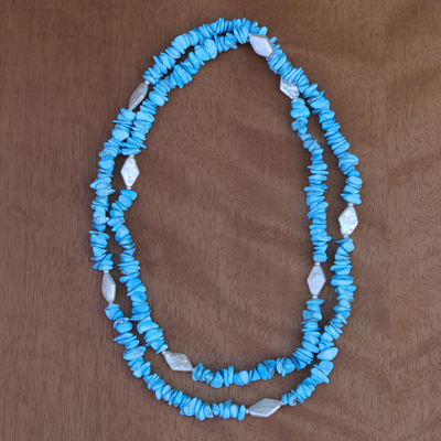 Lange Perlenkette aus Zuchtperlen - Handgefertigte lange Perlenkette mit Zuchtperlen