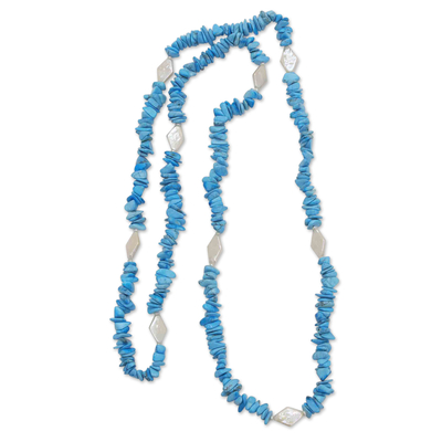 Cultured pearl long beaded necklace, 'Pearly Fragments' - Handcrafted Long Beaded Necklace with Cultured Pearls