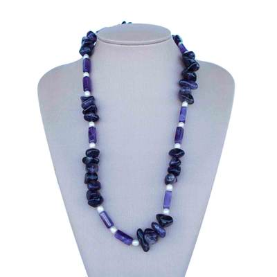 Lange Perlenkette aus Amethyst und Zuchtperle - Handgefertigte lange Perlenkette aus Amethyst und Zuchtperle
