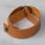 Leather wristband bracelet, 'Double Ginger' - Ginger Leather Bracelet with Double Band and Zamac Hoop