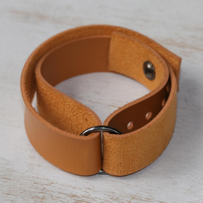 Armband aus Leder - Ingwerfarbenes Lederarmband mit Doppelband und Zamak-Reifen