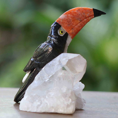 Gemstone sculpture, 'Precious Exoticism' - Exotic Toucan Gemstone Sculpture Crafted in Brazil