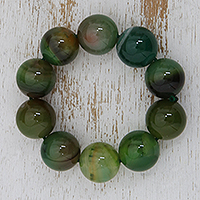 Agate beaded stretch bracelet, 'Green Incantation' - Green Agate Beaded Stretch Bracelet from Brazil