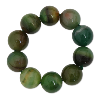 Green Agate Beaded Stretch Bracelet from Brazil