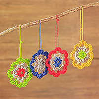 Crocheted soda pop-top ornaments, 'Greener Christmas' (set of 4) - Set of 4 Handcrafted Crocheted Soda Pop-Top Ornaments