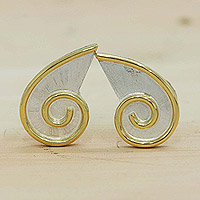 Gold-accented stud earrings, 'Golden Snail' - 18k Gold-Accented Snail Stud Earrings from Brazil