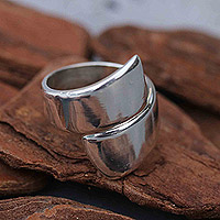 Sterling silver band ring, 'Union' - Polished Sterling Silver Overlapping Ring Crafted in Brazil