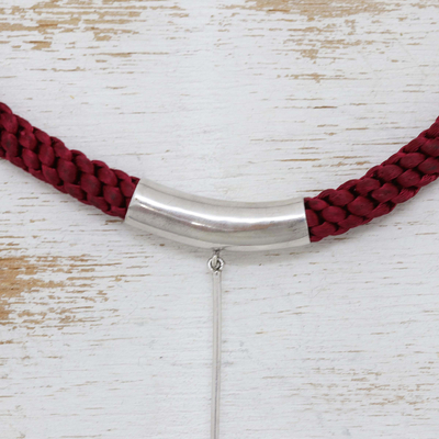 Collar Y de cuarzo - Collar Y de Plata de Ley Trenzada de Seda con Cuarzo Rojo