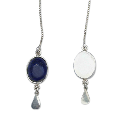 Lapis lazuli threader earrings, 'Royal Inspiration' - Sterling Silver and Lapis Lazuli Threader Earrings