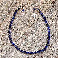 Lapis lazuli beaded charm bracelet, 'Royal Inspiration' - Sterling Silver and Lapis Lazuli Beaded Charm Bracelet