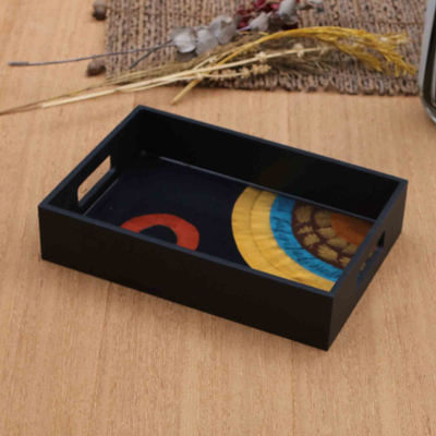Wood and coffee pod tray, 'Ecological Aura' - Eco-Friendly Rectangular Wood and Coffe Pod Tray from Brazil
