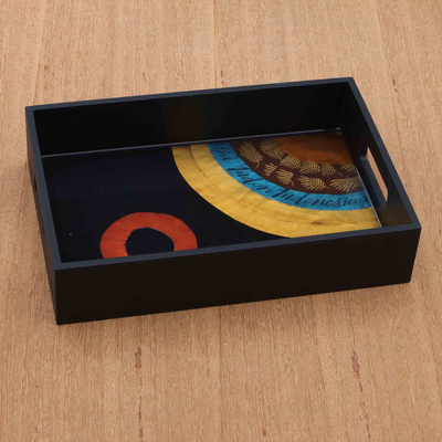 Tablett aus Holz und Kaffeepads, 'Ökologische Aura'. - Umweltfreundliches rechteckiges Tablett aus Holz und Kaffeepads aus Brasilien