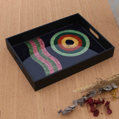 Wood and coffee pod tray, 'Ecological Waves' - Eco-Friendly Black Wood and Coffee Pod Tray from Brazil