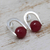 Quartz drop earrings, 'Red Ball' - Modern Sterling Silver Drop Earrings with Red Quartz Stones (image 2b) thumbail