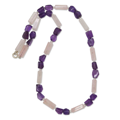 Collar con cuentas de piedras preciosas Múltiples - Collar hecho a mano con cuentas de perlas cultivadas de cuarzo rosa y amatista