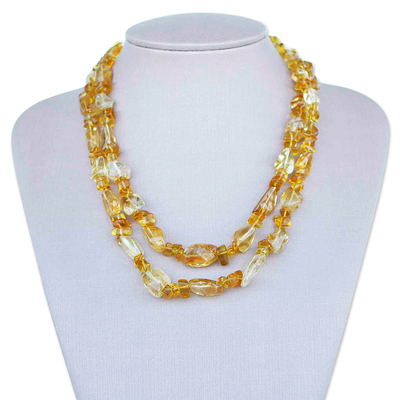 Citrine beaded necklace, 'Bright Glamour' - Double-Strand Citrine Beaded Necklace Handcrafted in Brazil