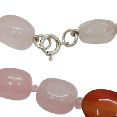 Collar largo con múltiples piedras preciosas - Collar largo de cuentas de cuarzo rosa y ágata de cuarzo hecho a mano