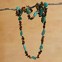 Perlenkette aus Amazonit und Tigerauge, „Bohemian Fortune“ – Perlenkette mit natürlichen Amazonit- und Tigerauge-Edelsteinen