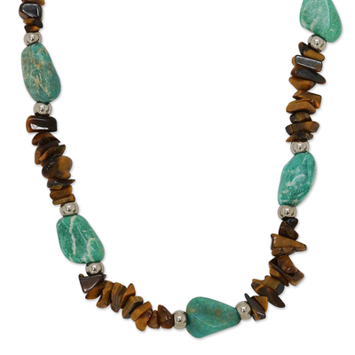 Beaded Necklace with Natural Amazonite and Tiger