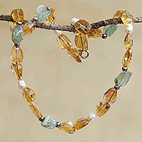 Multi-gemstone beaded necklace, 'Warm Emotions' - Beaded Necklace with Multiple Gemstones and Zamac Accents