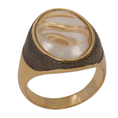 Gold-accented quartz cocktail ring, 'Holy Image' - Gold-Accented Quartz & Rhodium Virgin Mary Cocktail Ring